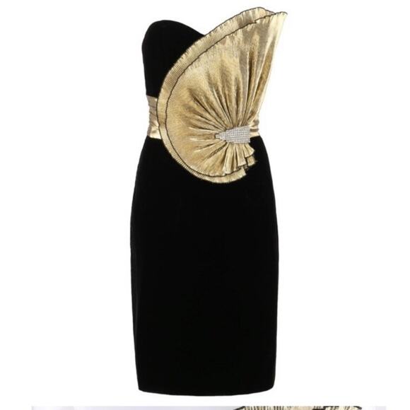 Vintage 80’s 90’s Dave & Johnny Black Velvet Gold Evening Dress Sz 9/10 Y2K - Picture 1 of 16